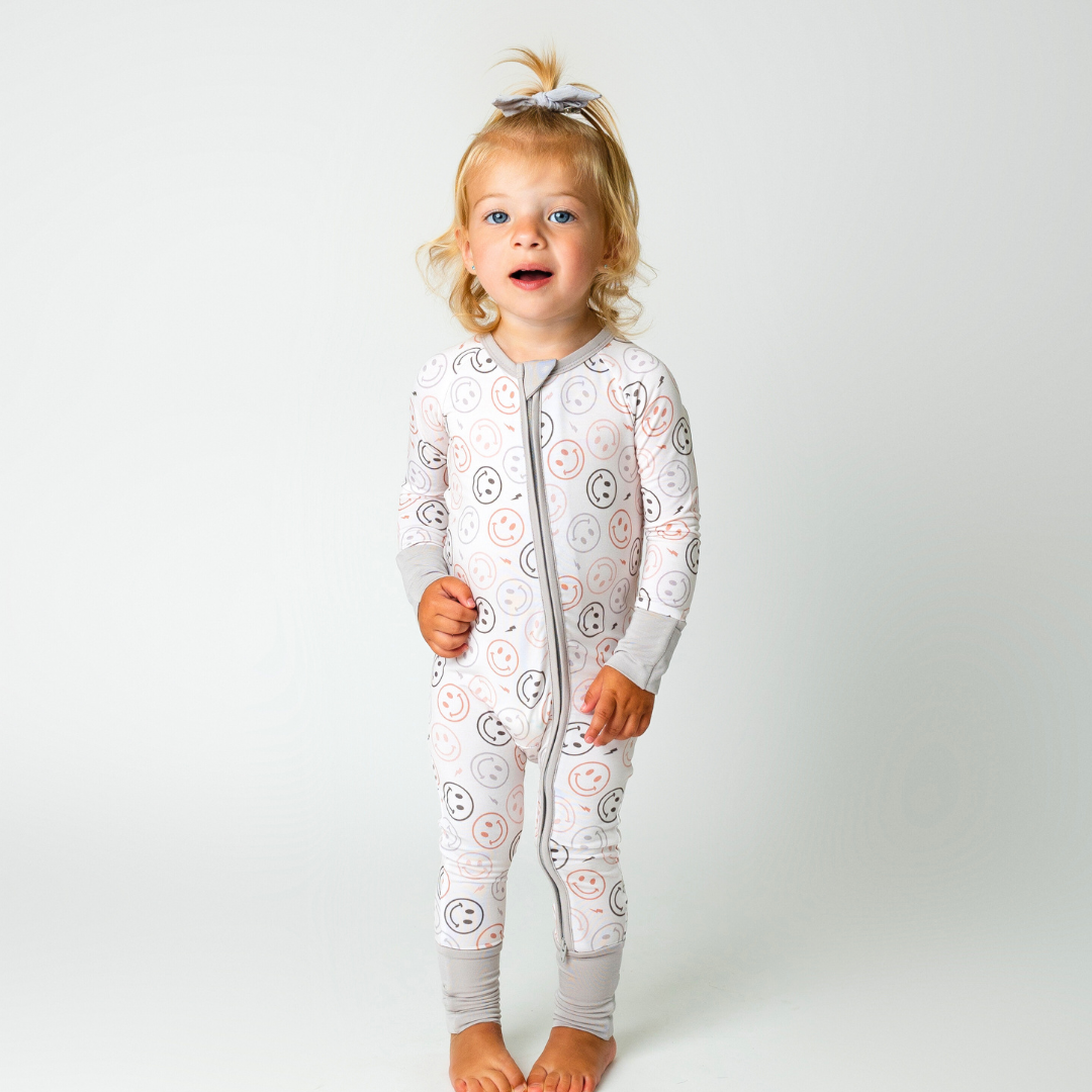 smiley face bamboo zipper pajamas