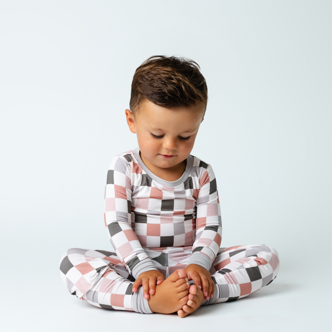 checkered bamboo toddler pajamas-baby boy