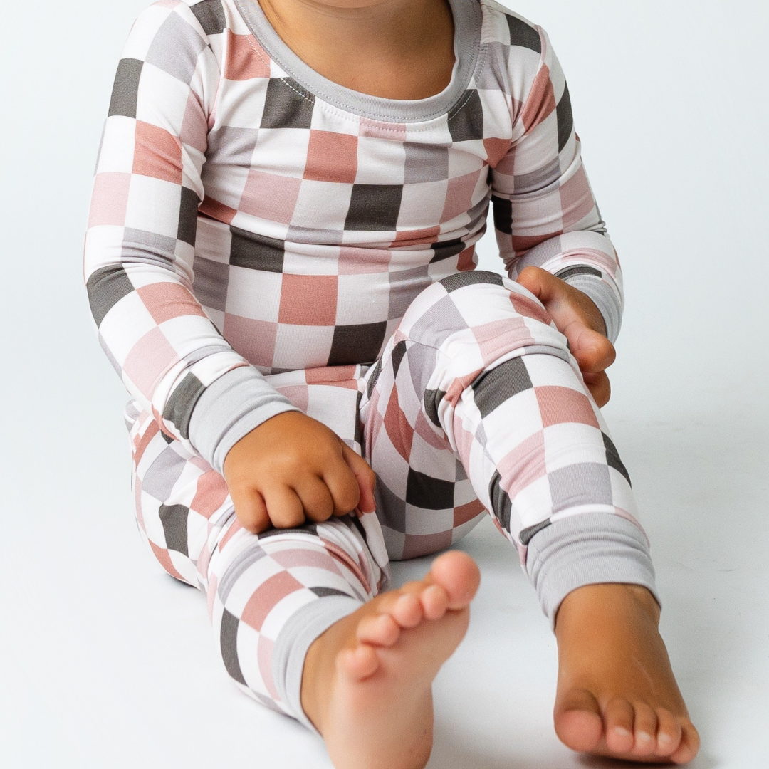 checkered bamboo toddler pajamas-close up