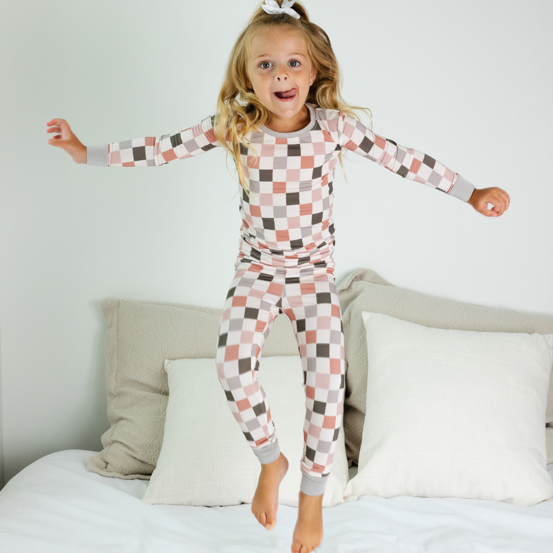 checkered bamboo toddler pajamas-baby girl