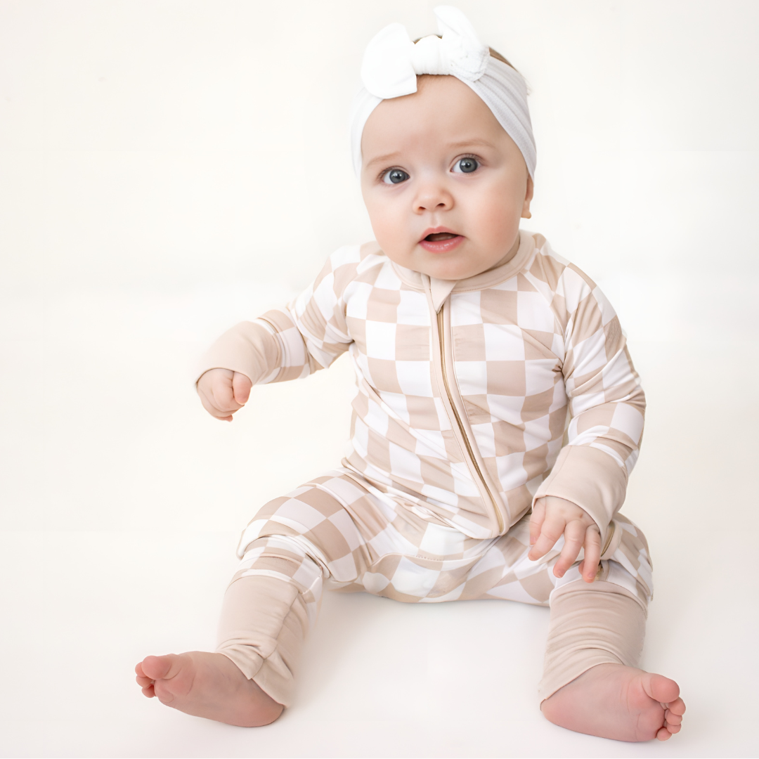 checkered bamboo zippy, baby girl